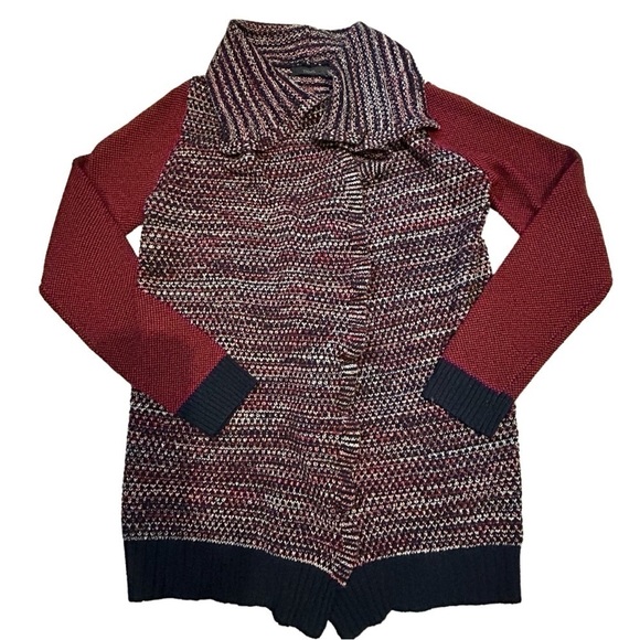 THML Colorblock Red, Navy, & White Draped Front Cardigan - Picture 1 of 12